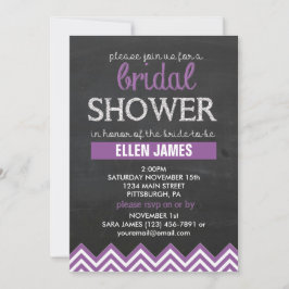 Invitación Chalkboard Chevron Bridal Shower Purple