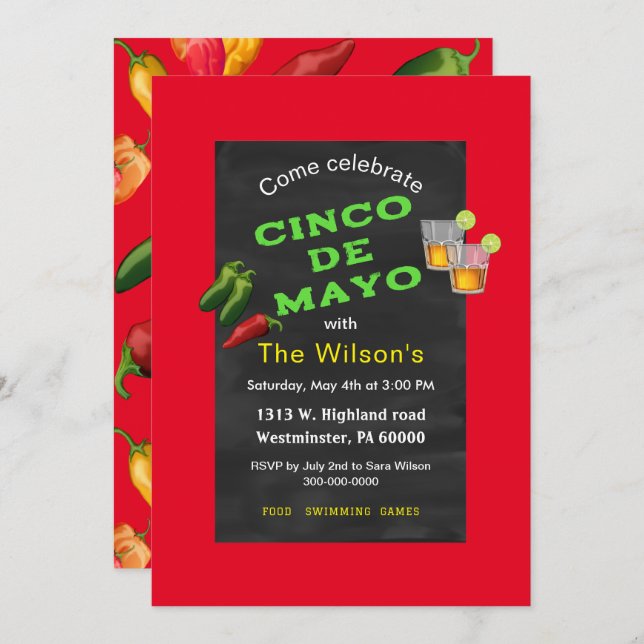 Invitación Chalkboard Cinco de Mayo (Anverso / Reverso)