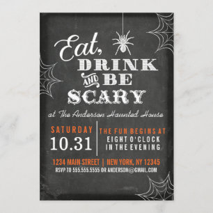 Invitación Chalkboard come y se asusta fiesta de Halloween