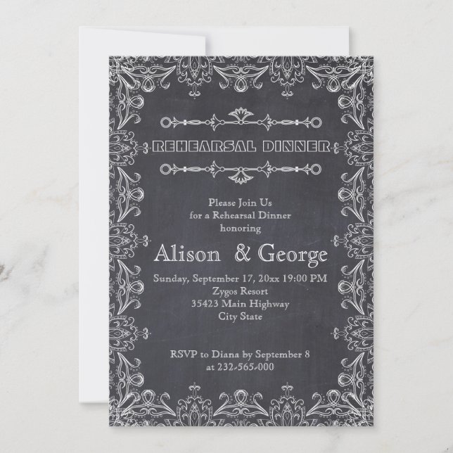 Invitación Chalkboard con boda de marco para la cena (Anverso)