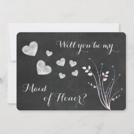Invitación Chalkboard con doncella de honor con flores