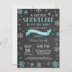 Invitación Chalkboard Copo de Nieve Aqua para Fiesta de Bebé 