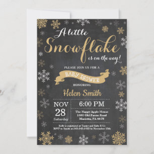 Invitación Chalkboard Copo de Nieve Dorado para Fiesta de Beb