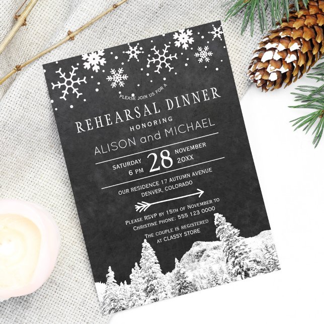 Invitación Chalkboard copos de nieve ensayo de invierno cena (Subido por el creador)