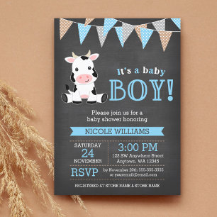 Invitación Chalkboard Cow Boy Baby Shower