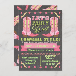Invitación Chalkboard Cowgirl Western Bachelorette Party