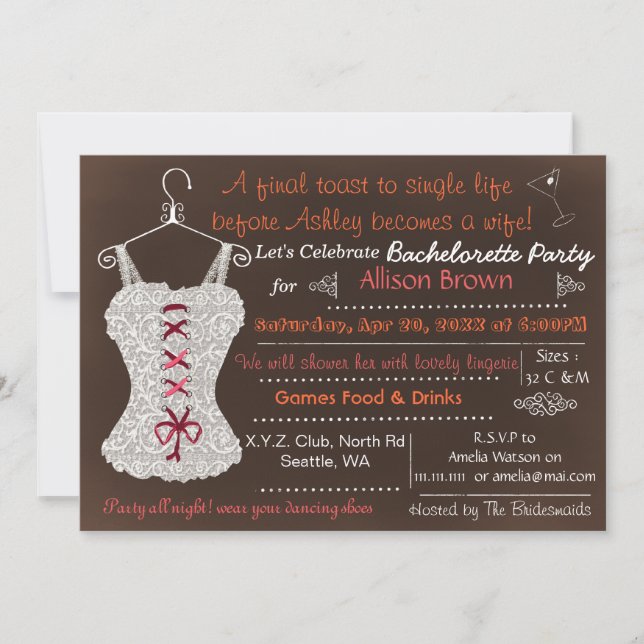 Invitación Chalkboard cranberry Lace Lingerie Shower (Anverso)