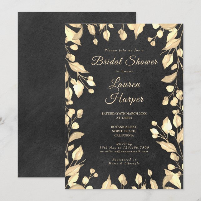 Invitación Chalkboard Cream Floral Bridal Shower (Anverso / Reverso)