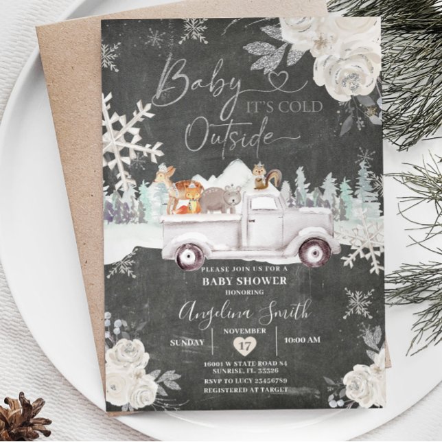 Invitación Chalkboard Creamy White Truck Baby Shower (Subido por el creador)