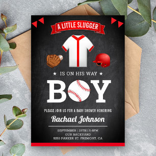 Invitación Chalkboard Cute Sports Boy Baseball Baby Shower