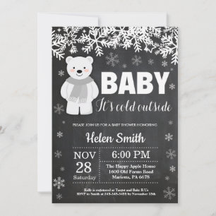 Invitación Chalkboard de Baby Shower de invierno de oso polar