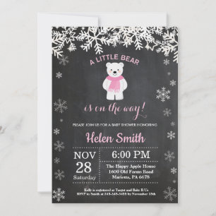 Invitación Chalkboard de Baby Shower de Niña Oso Polar de Inv