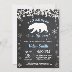Invitación Chalkboard de Baby Shower de Niño de Oso Polar de