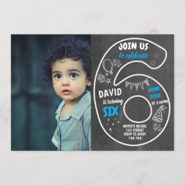 Invitación Chalkboard de cumpleaños número foto azul