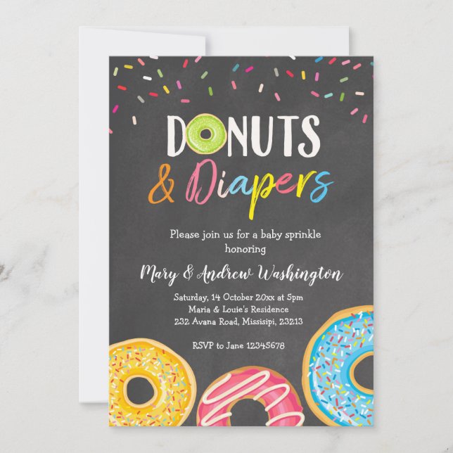 Invitación Chalkboard de donut y paños - Espolvorea bebé (Anverso)