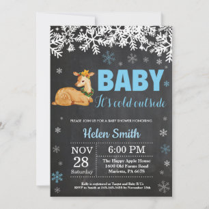 Invitación Chalkboard de ducha de bebé niño invierno ciervo