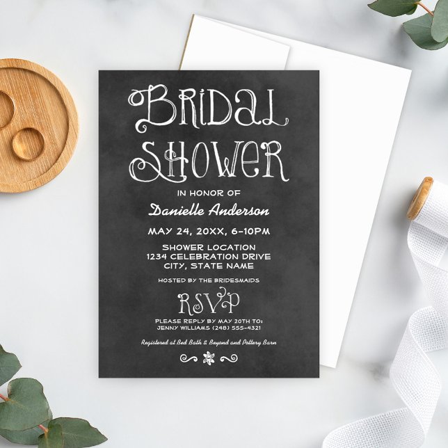 Invitación Chalkboard de guión ruso ducha de novia negro (Subido por el creador)