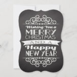 Invitación Chalkboard deseándote Feliz Navidad<br><div class="desc">..y un feliz año nuevo! Diseño campestre vintage moderno y fresco,  fondo gris pizarra oscura con letras blancas y elementos decorativos.</div>