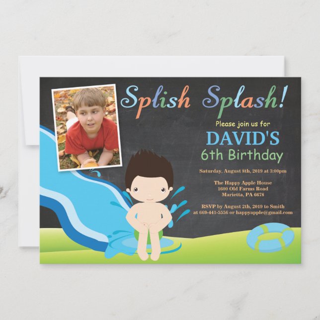 Invitación Chalkboard Diapositiva de la piscina de agua (Anverso)