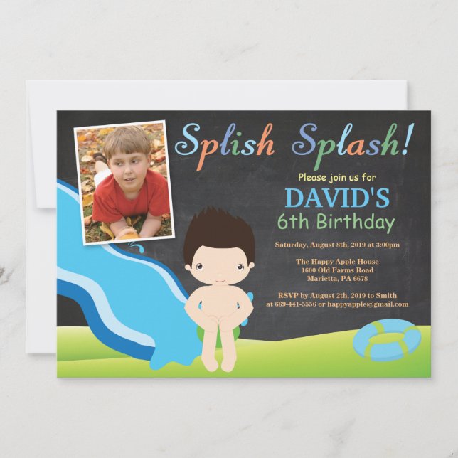 Invitación Chalkboard Diapositiva de la piscina de agua (Anverso)