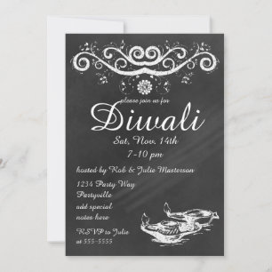 Invitación Chalkboard Diwali con Deepas y Lotus