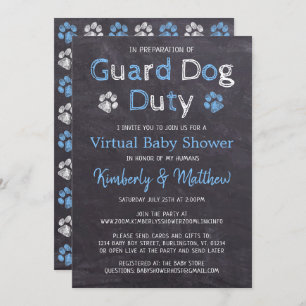 Invitación Chalkboard Dog Blue Boy Virtual Baby Shower