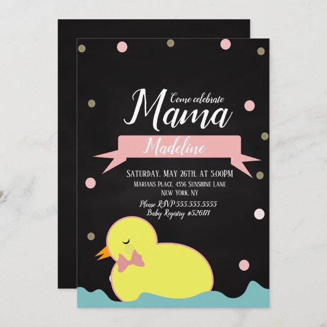 Invitación Chalkboard Duck Aquatic Faux Gold Baby Shower (Anverso / Reverso)