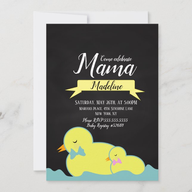 Invitación Chalkboard Duck Aquatic Gender Neutral Baby Shower (Anverso)
