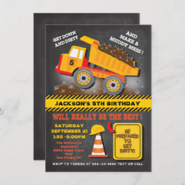 Invitación Chalkboard Dump Truck Construcción Fiesta de cumpl
