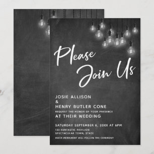 Invitación Chalkboard Edison Lights Por Favor Únete A Nosotro