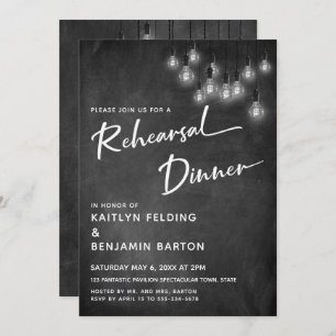 Invitación Chalkboard Edison Luces ensayo moderno cena