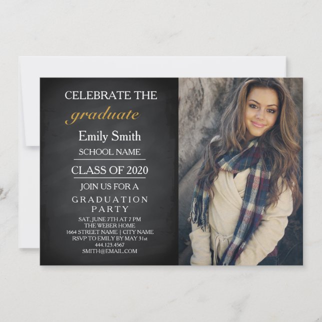 Invitación Chalkboard en la pizarra celebra la fiesta de grad (Anverso)