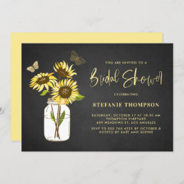 Invitación Chalkboard Faux Yellow Sunflowers Brillante Shower