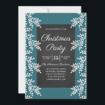 Invitación Chalkboard, Fiesta de Navidades azules Verde azula<br><div class="desc">Elegante y moderna invitación de fiesta para navidades con diseño de pizarra con fondo azul verde azulado y navidades florales. Todo el texto puede ser reemplazado por el suyo propio.</div>