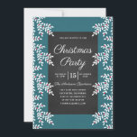 Invitación Chalkboard, Fiesta de Navidades azules Verde azula<br><div class="desc">Elegante y moderna invitación de fiesta para navidades con diseño de pizarra con fondo azul verde azulado y navidades florales. Todo el texto puede ser reemplazado por el suyo propio.</div>