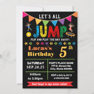 Invitación Chalkboard fiesta de trampolín de cumpleaños por t