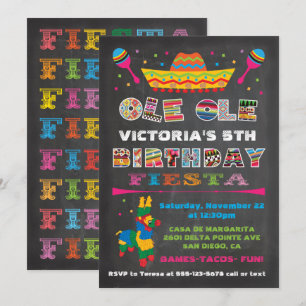 Invitación Chalkboard Fiesta Fiesta Fiesta Cumpleaños Party