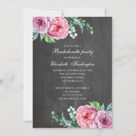 Invitación Chalkboard fiesta moderna de soltera floral rosa
