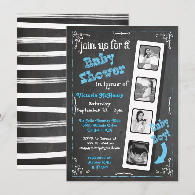 Invitación Chalkboard Film Strip Ultraslage Baby Shower (Anverso / Reverso)