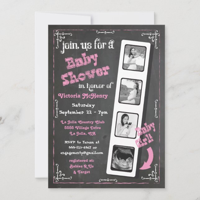 Invitación Chalkboard Film Strip Ultraslape Baby Shower (Anverso)