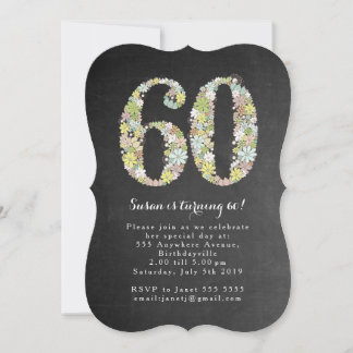 Invitación Chalkboard Floral 60th Birthday Party Invite