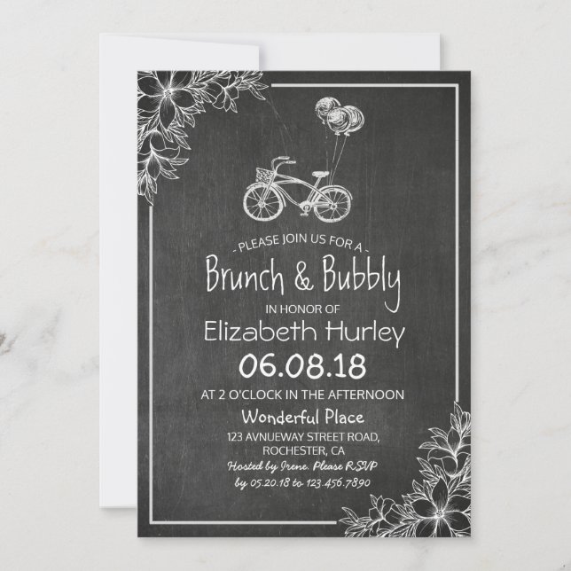 Invitación Chalkboard Floral Brunch and Bubbly Bridal Shower (Anverso)