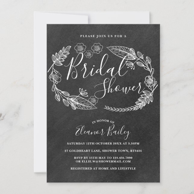 Invitación Chalkboard Floral Country Bridal Shower (Anverso)
