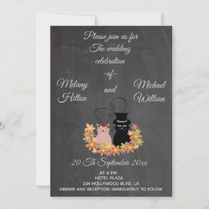 Invitación Chalkboard floral divertido lindo gato pareja boda