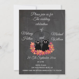 Invitación Chalkboard floral divertido lindo gato pareja boda