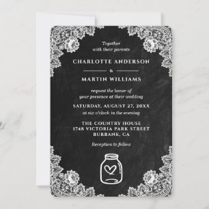 Invitación Chalkboard Floral Lace Mason Jar Boda