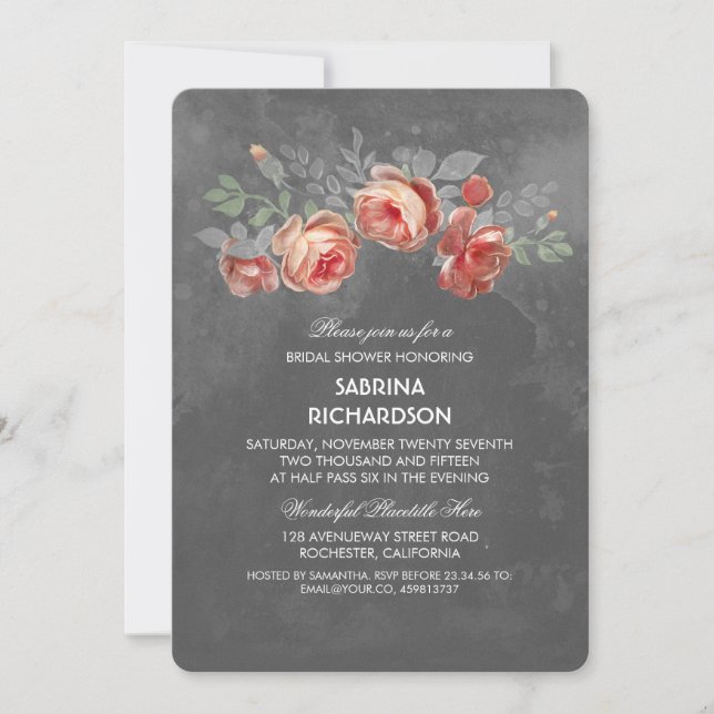 Invitación Chalkboard floral rústico ducha de novia (Anverso)