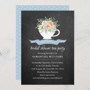 Invitación Chalkboard Floral Teacup Bridal Shower Tea Fiesta