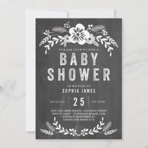 Invitación Chalkboard Flowers Baby Shower