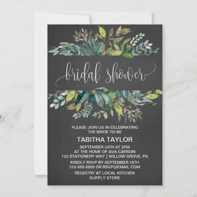 Invitación Chalkboard Foliage Bridal Shower (Anverso)